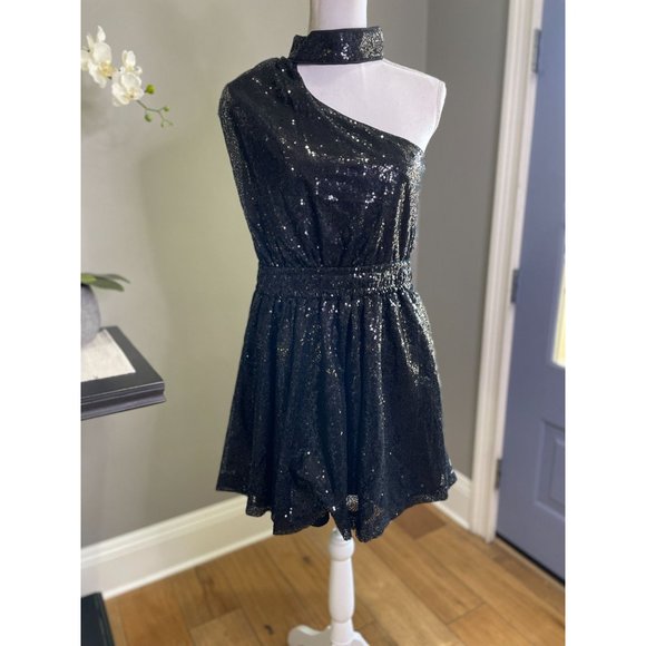 DO+BE Sequin One Shoulder Choker Dress Black Small - Picture 3 of 11